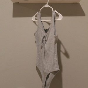 Ambiance Grey Lace-up Tank Bodysuit